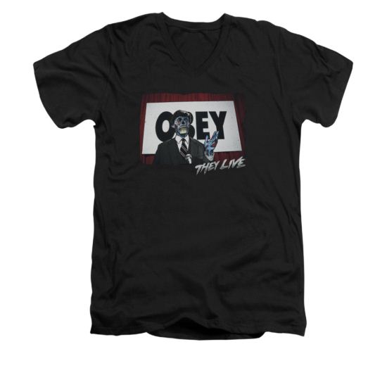 They Live Shirt Slim Fit V Neck Obey Black Tee T-Shirt