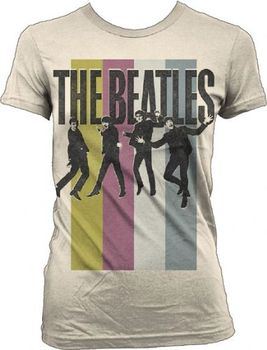 The Beatles Stripes Standing Group Natural Cream Juniors T-shirt