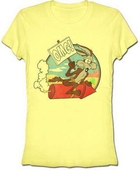 Looney Tunes Wile E. Coyote OMG Blasted Yellow Juniors T-shirt Tee