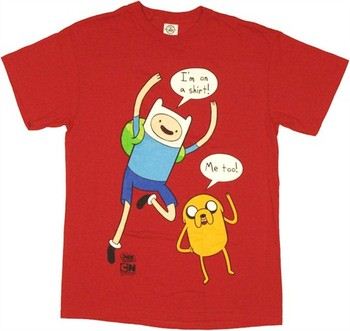 Adventure Time Finn Jake I'm On a Shirt Me Too Speech Bubbles Red T-Shirt