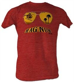 Magnum PI T-shirt Mustache Classic Adult Red Tee Shirt