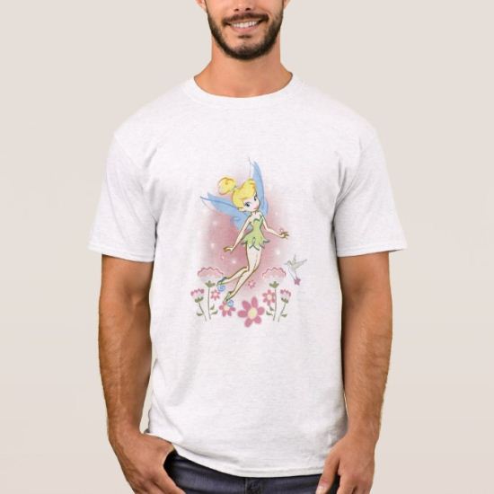 Tinkerbell flying over Flowers Disney T-Shirt