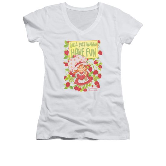 Strawberry Shortcake Shirt Juniors V Neck Fun One White Tee T-Shirt