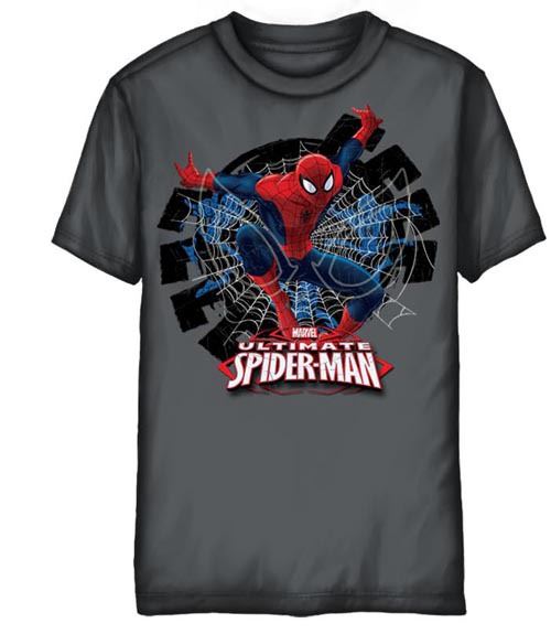 Marvel Ultimate Spider-Man Flying Hidden Glow in the Dark Youth Heather Gray T-Shirt