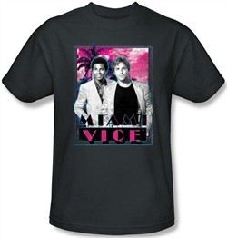 Miami Vice T-shirt Gotchya Tubbs And Crockett Adult Charcoal Tee Shirt