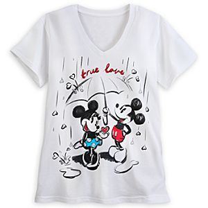 Mickey and Minnie Mouse V-Neck Tee for Women