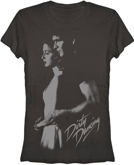 Dirty Dancing John and Baby Embrace Juniors/Ladies Washed Black T-Shirt