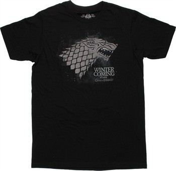 Game of Thrones Stark Distressed Direwolf Sigil Winter is Coming Black T-Shirt Sheer