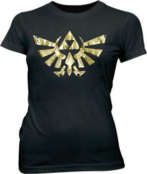 Nintendo Legend of Zelda Gold Foil Triforce Logo Juniors Black T-shirt