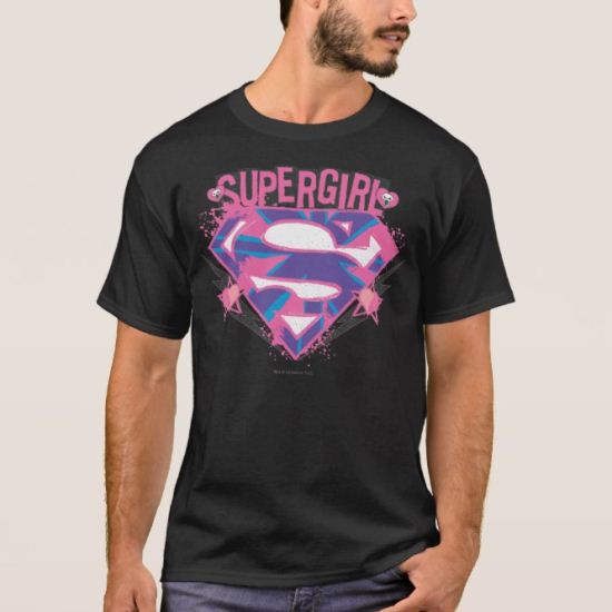 Supergirl Pink and Purple Grunge Logo T-Shirt