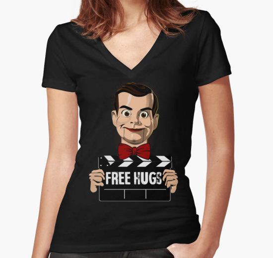 ‘slappy free hugs’ Women's Fitted V-Neck T-Shirt by ponos T-Shirt