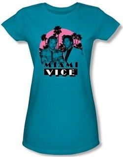 Miami Vice Juniors T-shirt Don't Do Anything Stupid Turquoise Tee