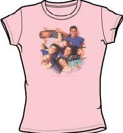 Beverly Hills 90210 Juniors T-shirt TV Show Gang in Logo Pink Shirt