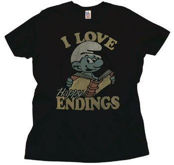 Junk Food Papa Smurf I Love Happy Endings Adult Black T-Shirt