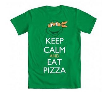 Teenage Mutant Ninja Turtles Michelangelo Keep Calm and Eat Pizza Adult Green T-shirt