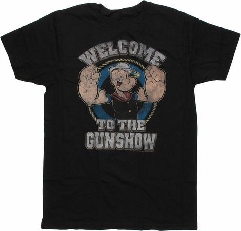Popeye Welcome Gun Show Black T Shirt Sheer