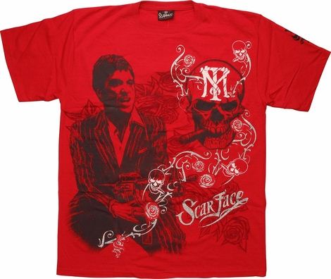 Scarface Smoking Skull Red T-Shirt