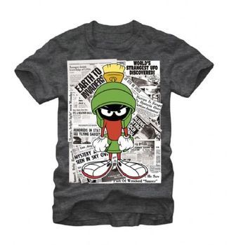 Looney Tunes Marvin the Martian In The Papers Adult Charcoal T-Shirt