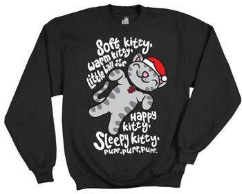 The Big Bang Theory Soft Kitty Santa Hat Adult Black Christmas Sweatshirt