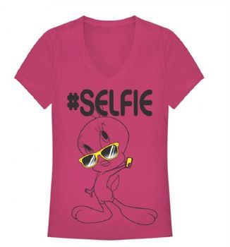 Looney Tunes Tweety #Selfie Juniors Pink T-Shirt
