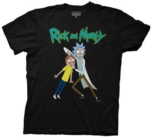 Rick and Morty Holding Morty's Eyes Adult Black T-Shirt