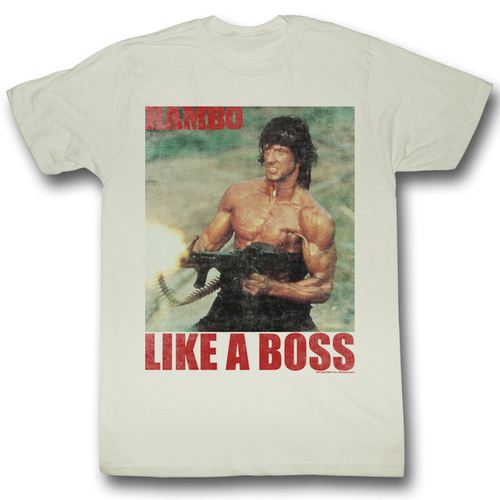 Rambo Like A Boss Image Adult Vintage White T-shirt