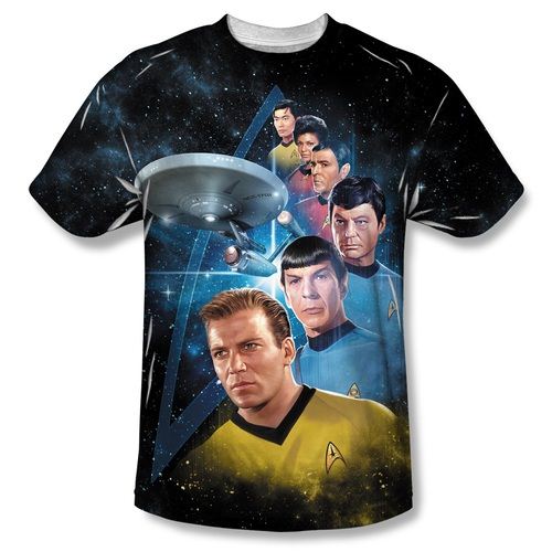 NEW UNWORN Star Trek Classic TV Crew Bridge and Enterprise Stacked T-Shirt 