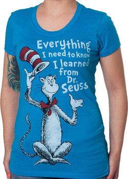 Seuss Oversized Cat in The Hat Turquoise Blue Juniors T-Shirt Tee Dr