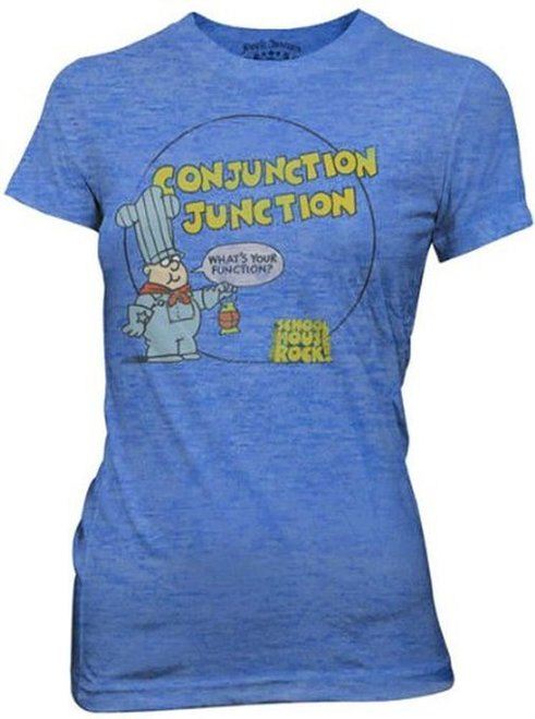 Schoolhouse Rock Conjunction Junction Heather Blue Juniors T-shirt