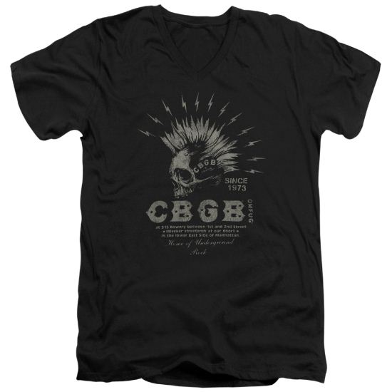 CBGB Shirt Slim Fit V-Neck Electric Skull Black T-Shirt