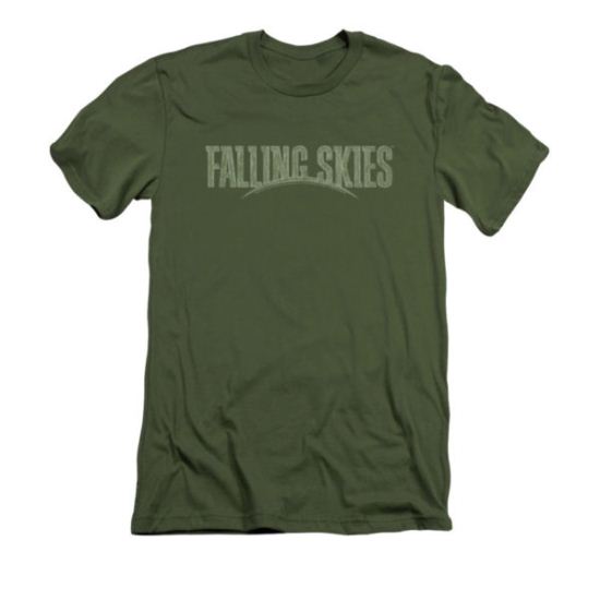 Falling Skies Shirt Slim Fit Distressed Logo Olive Green T-Shirt