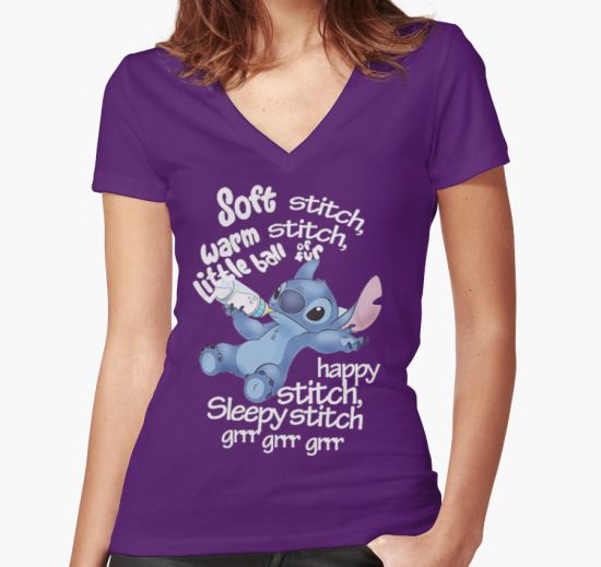 Soft Kitty - Stitch Women's Fitted V-Neck T-Shirt by moopig0302 T-Shirt