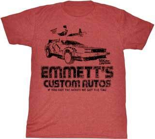 Back to the Future Emmett's Custom Autos Adult Heather Red T-Shirt