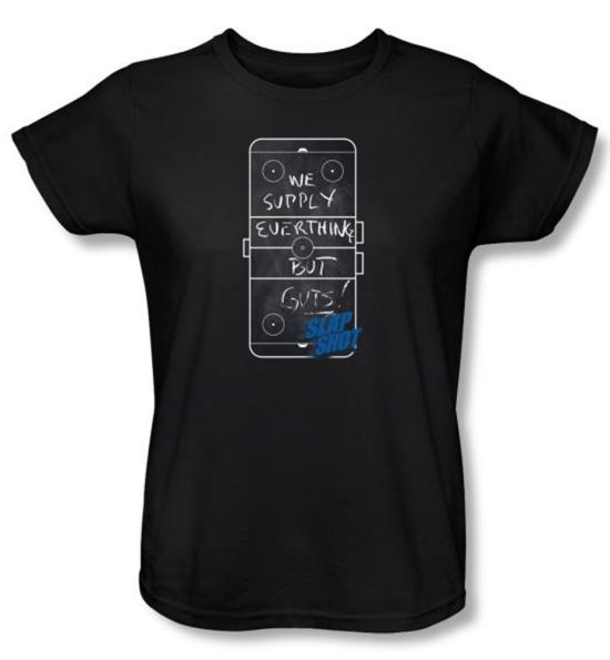 Slap Shot Ladies T-shirt Hockey Movie Chalkboard Black Tee Shirt