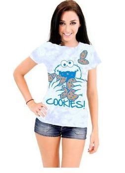 Sesame Street Cookie Monster Nom Nom Cookies Tie-Dye Blue Juniors T-Shirt