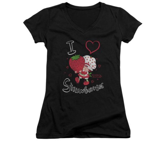 Strawberry Shortcake Shirt Juniors V Neck I Heart Black Tee T-Shirt