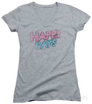 Juniors: Happy Days - Distressed V-Neck