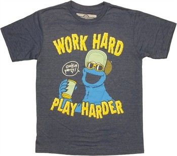 Sesame Street Cookie Monster Work Hard Play Harder Cookie Party T-Shirt Sheer
