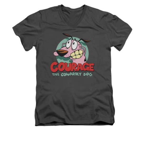Courage The Cowardly Dog Shirt Slim Fit V Neck Courage Charcoal Tee T-Shirt