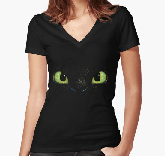 Toothless fiery eyes Women's Fitted V-Neck T-Shirt by Astralberry T-Shirt