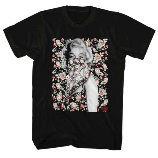 Marilyn Monroe Shirt Flowers Black T-Shirt
