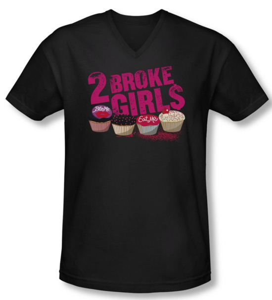 2 Broke Girls Shirt Slim Fit V Neck Cupcakes Black Tee Shirt