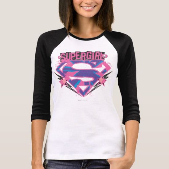 Supergirl Pink and Purple Grunge Logo T-Shirt