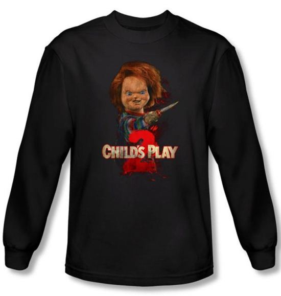 Child's Play 2 T-shirt Movie Here's Chucky Black Long Sleeve Tee Shirt