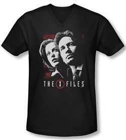 X-Files Shirt Slim Fit V Neck Mulder & Scully Black Tee T-Shirt