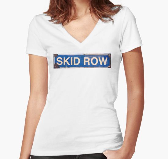 Isolated Skid Row Street Sign Women's Fitted V-Neck T-Shirt by mrdoomits T-Shirt