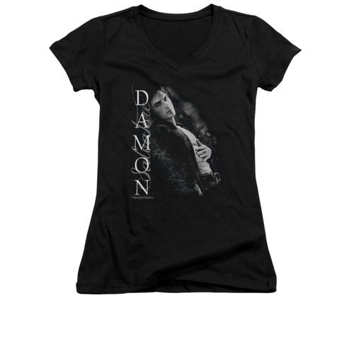 Vampire Diaries Damon Besides Me Juniors Black T-Shirt