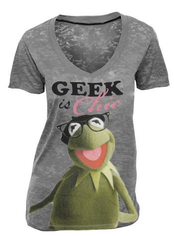 The Muppets Kermit the Frog Geek is Chic Heather Gray V-Neck Juniors T-shirt