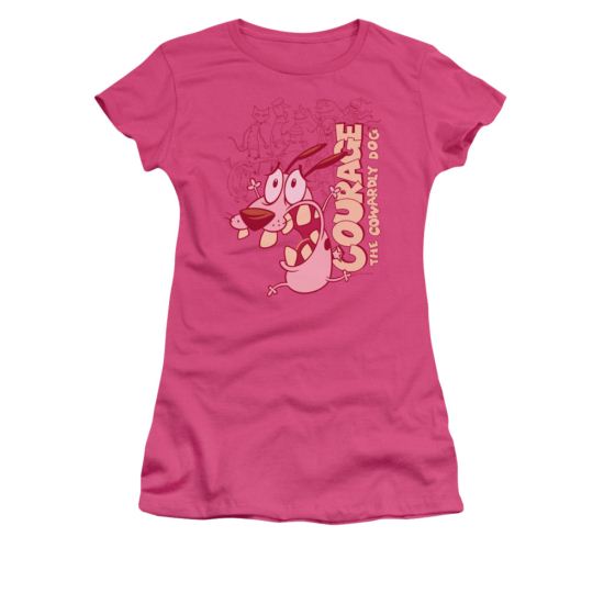 Courage The Cowardly Dog Shirt Juniors Running Scared Hot Pink Tee T-Shirt