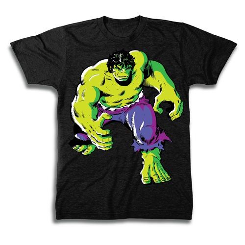 The Incredible Hulk Angry Walk Purple Pants Adult Black T-Shirt